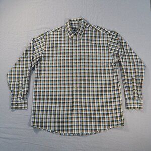 Jos A Bank Travelers Collection Shirt Mens Large Blue Brown Plaid Button Down